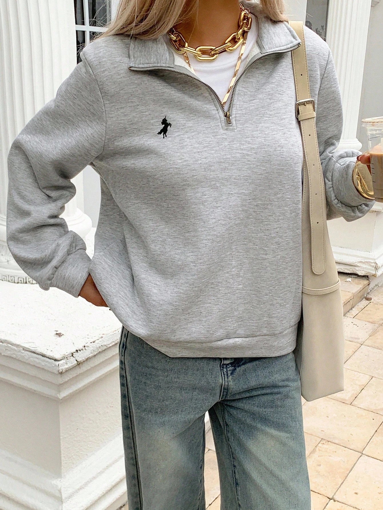 SXV Women's Embroidered Half-Zip Sweatshirt, Autumn