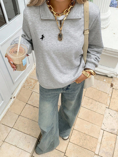 SXV Women's Embroidered Half-Zip Sweatshirt, Autumn