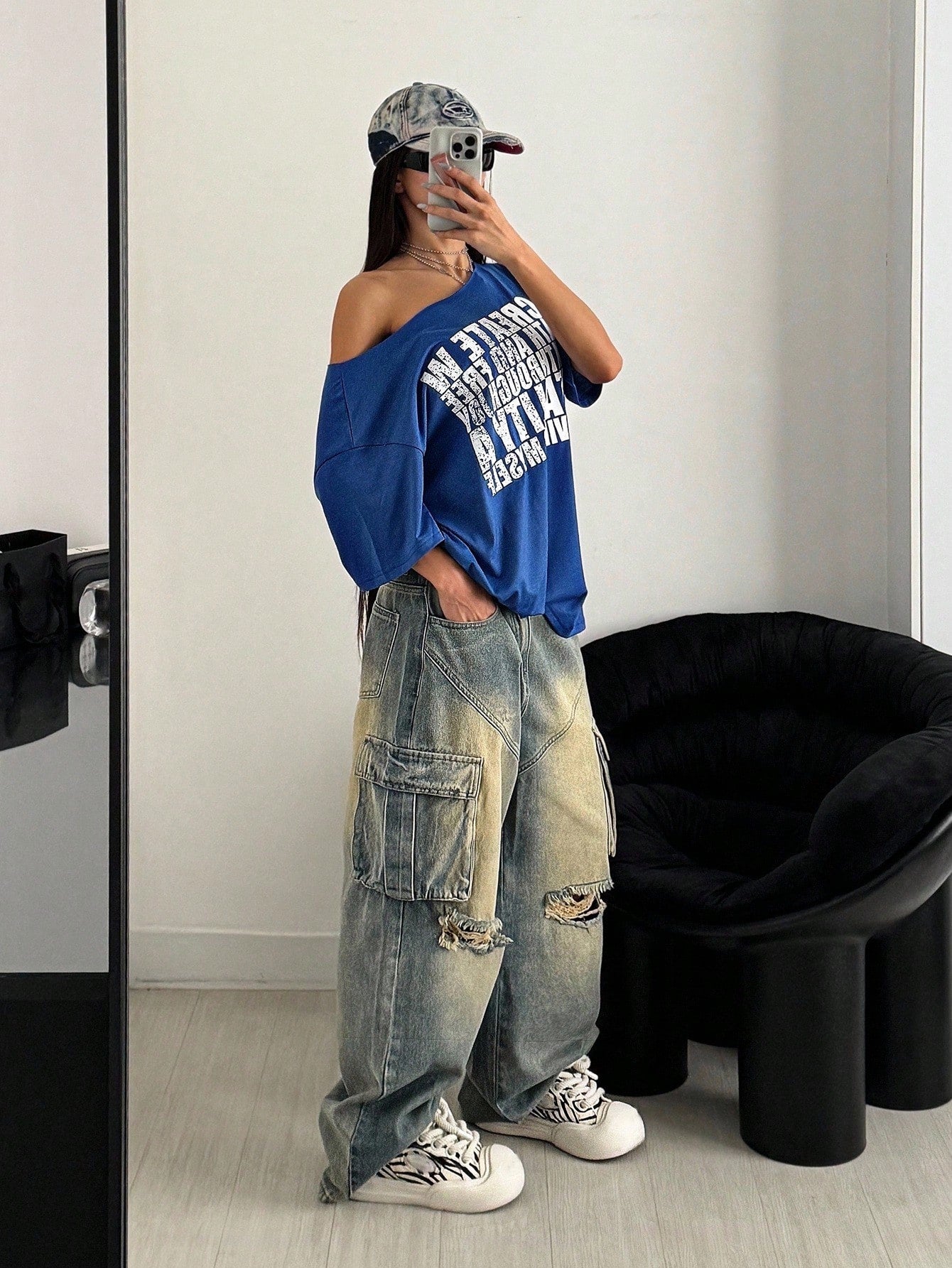 SXV Retro Letter Print Oversized Casual Short Sleeve T-Shirt