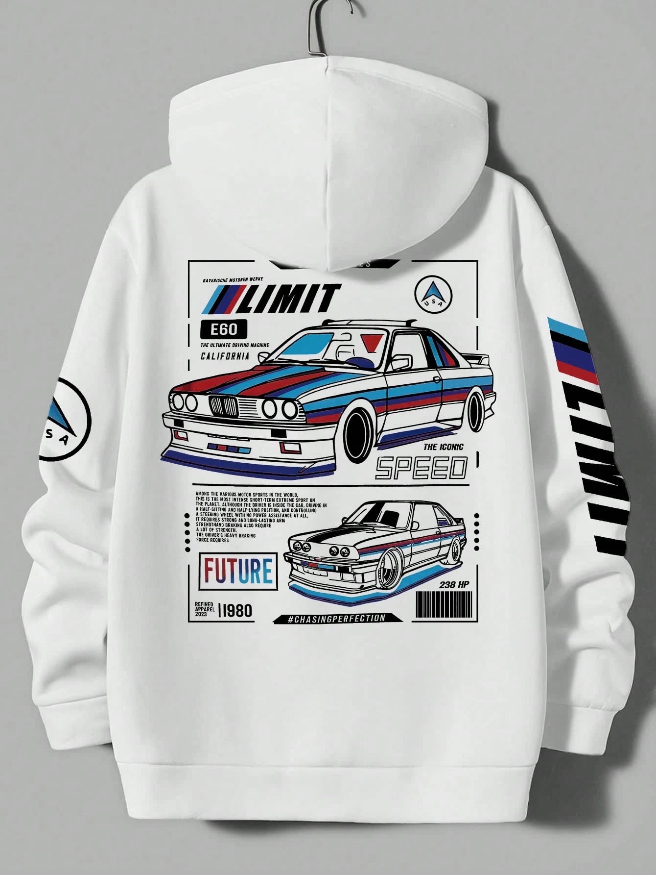 SXV LIMIT Casual Loose Fit Car Graphic Thermal Lined Hoodie Sweatshirt, Autumn