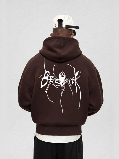 SXV Men's Drawstring Hoodie With Pocket & Spider Print, Casual Sweatshirt