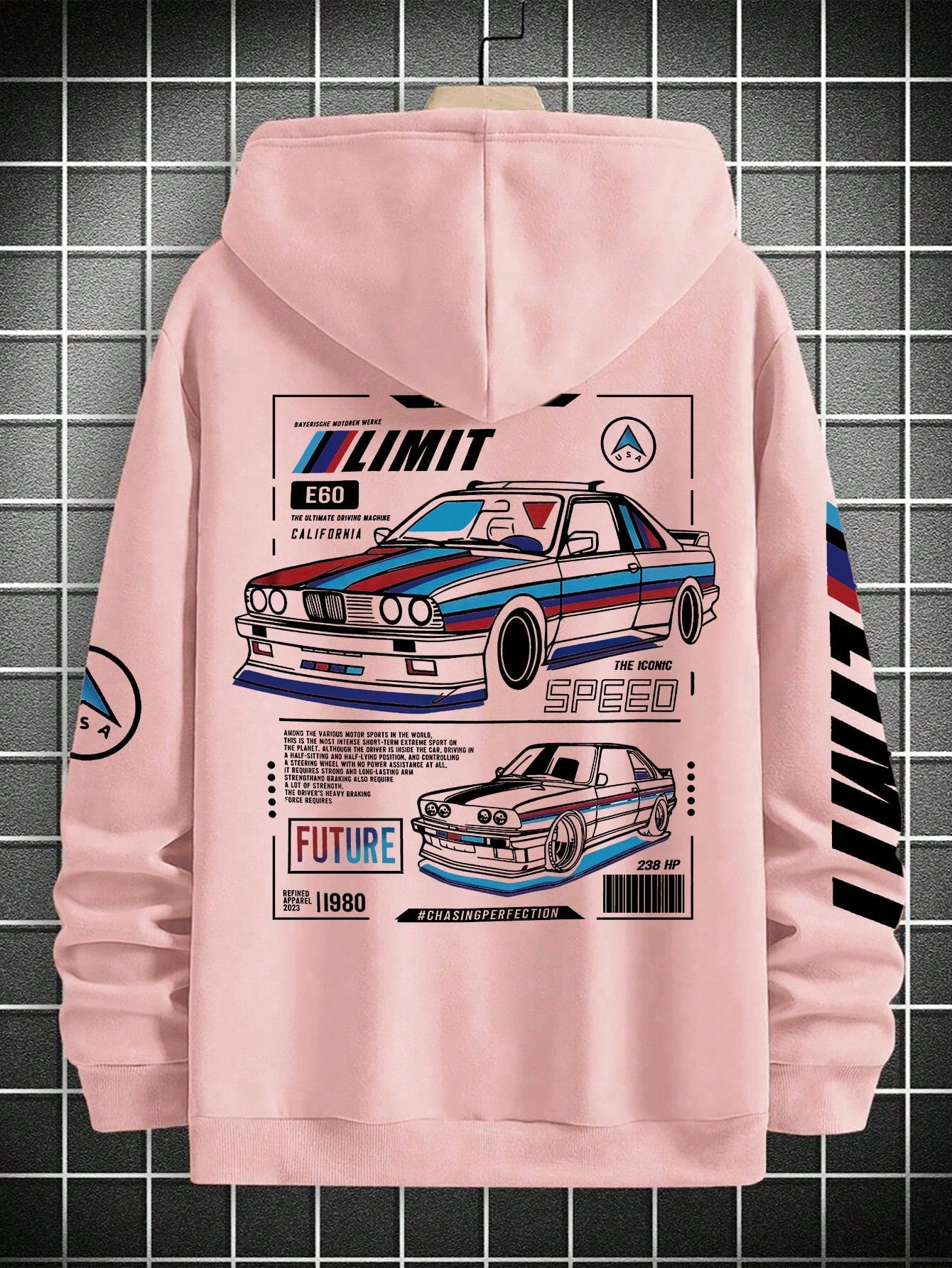 SXV LIMIT Casual Loose Fit Car Graphic Thermal Lined Hoodie Sweatshirt, Autumn
