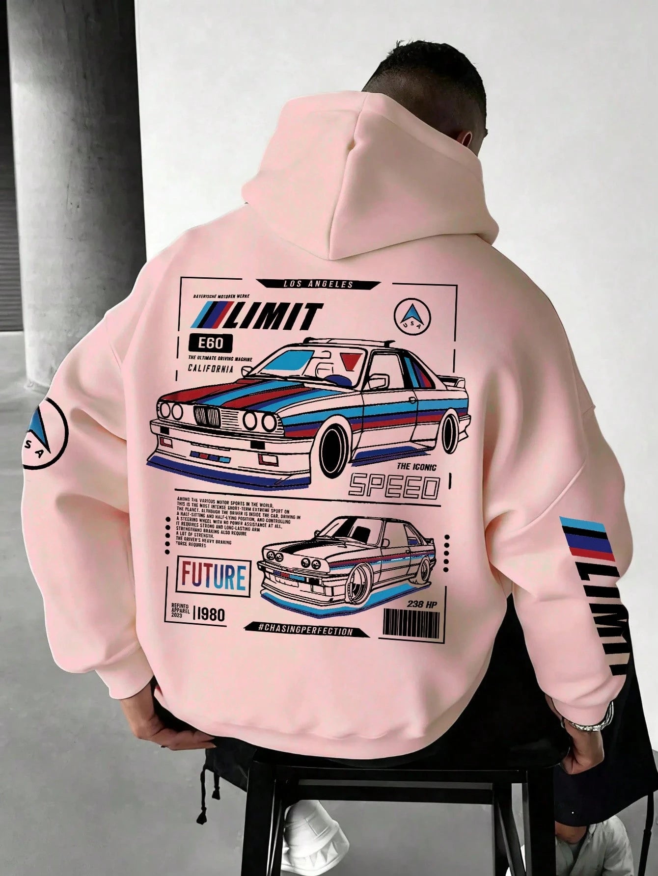 SXV LIMIT Casual Loose Fit Car Graphic Thermal Lined Hoodie Sweatshirt, Autumn