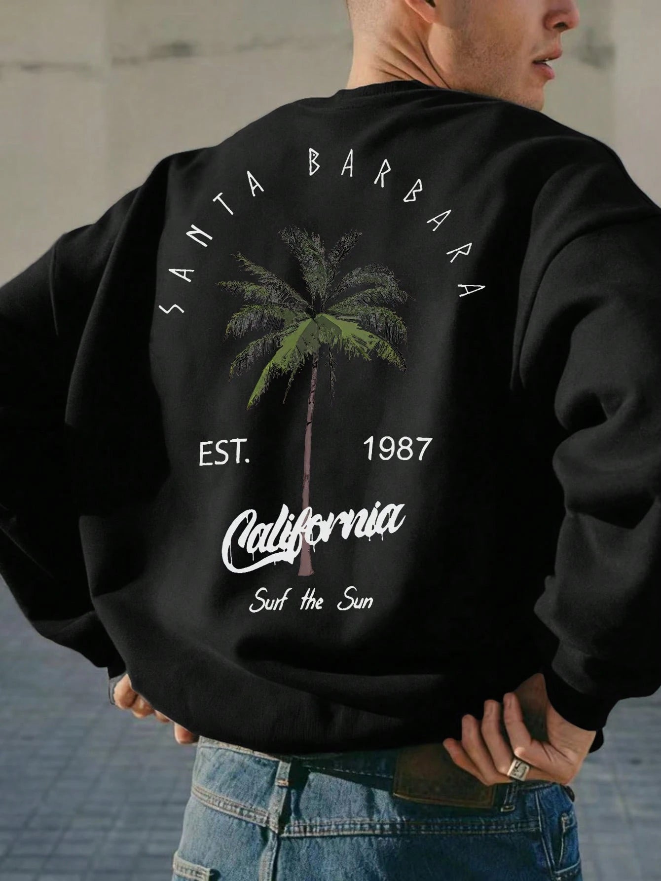 SXV 'SURF THE SUN’ Printed Cool Aesthetic Drop Shoulder Oversized Baggy Sweatshirt