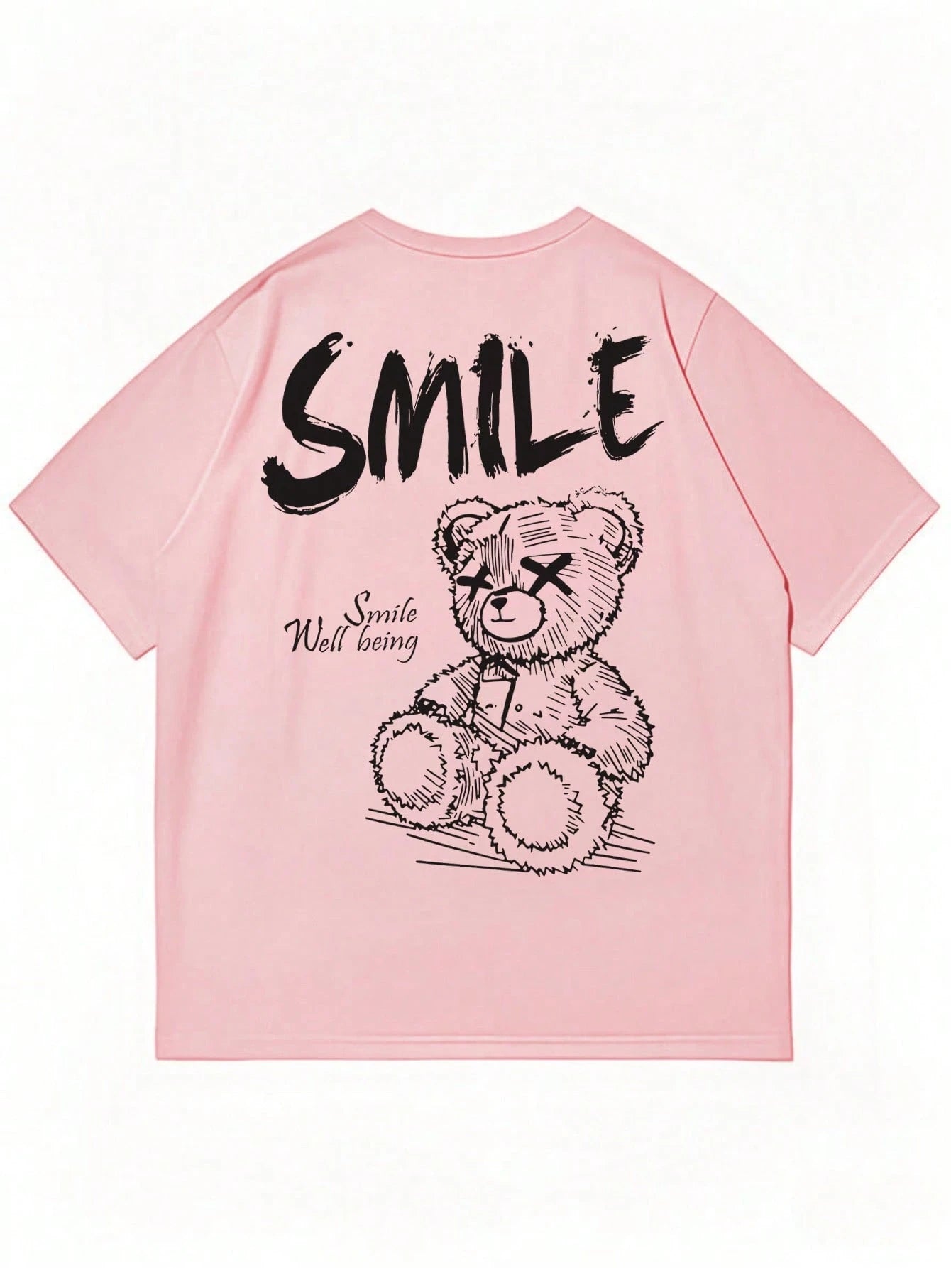 SXV SMILE Letter Print Round Neck Short Sleeve T-Shirt, Coffee Color