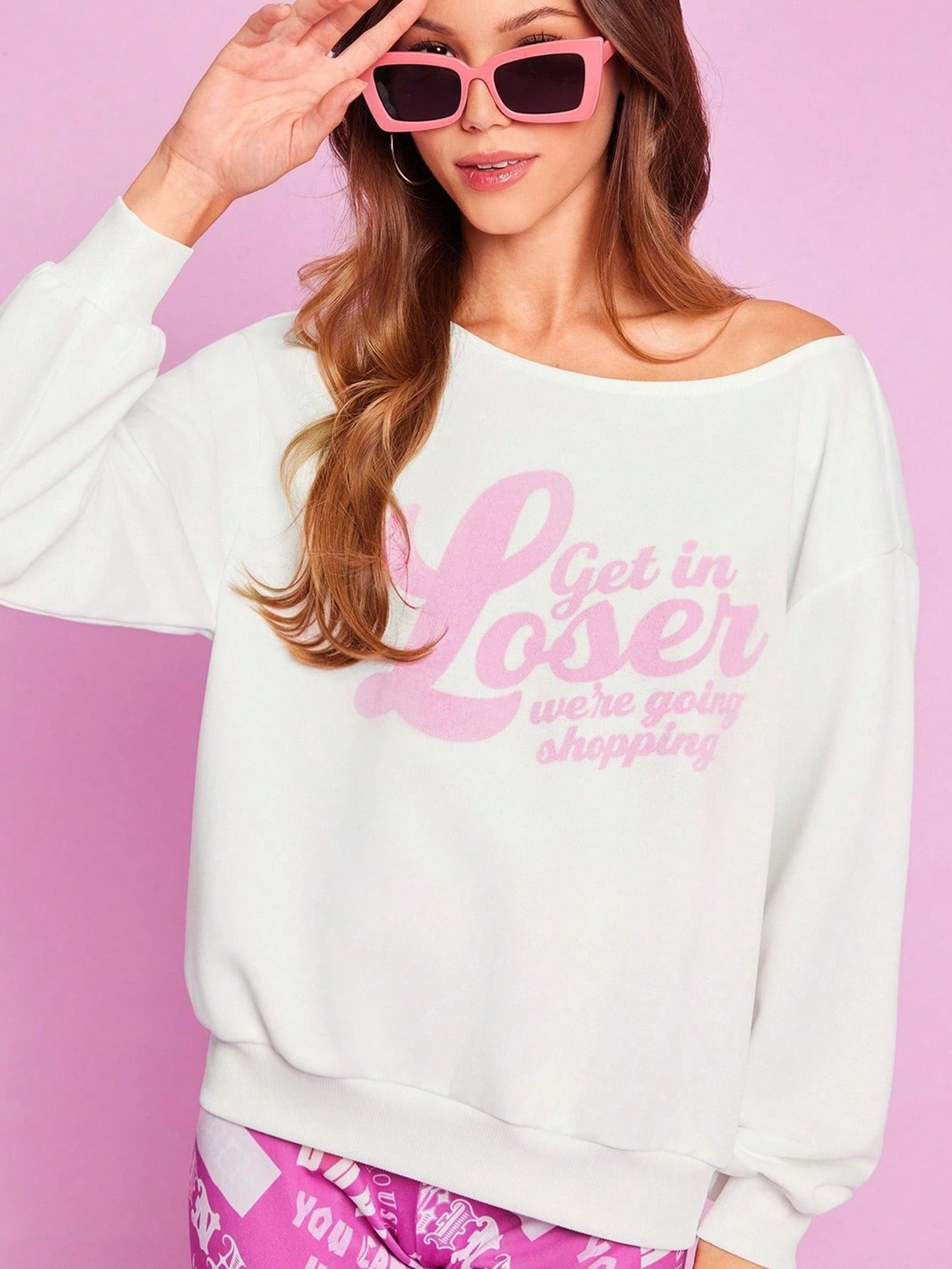 SXV Women's Casual Slogan Graphic Asymmetrical Neck Loose Pullover Sweatshirt, Spring