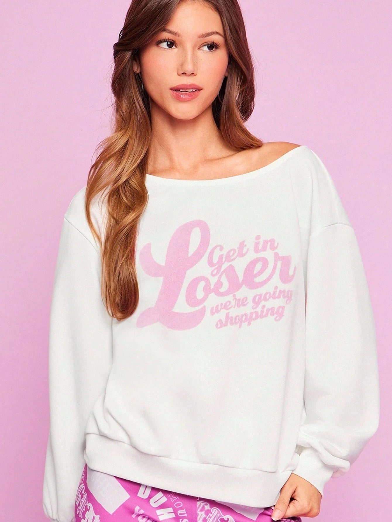 SXV Women's Casual Slogan Graphic Asymmetrical Neck Loose Pullover Sweatshirt, Spring