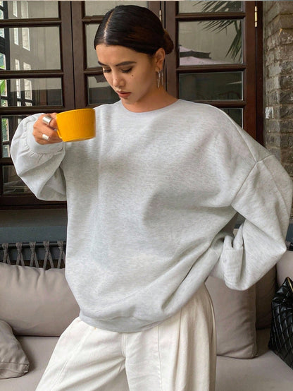 SXV Casual Thermal Lined Solid Color Loose Fit Sweatshirt Fall