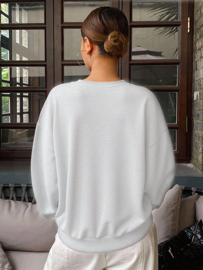 SXV Casual Thermal Lined Solid Color Loose Fit Sweatshirt Fall