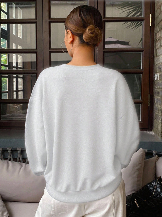 SXV Casual Thermal Lined Solid Color Loose Fit Sweatshirt Fall