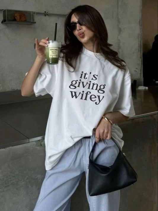 SXV Its Giving Wifey T-Shirt - Bride To Be Shirt, Newlywed Tee, Engagement Gift, Honeymoon, Wedding Day T-Shirt, Wifey Vibes, Bride