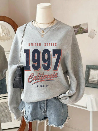 SXV Women's Casual Minimalist 1997 Graphic Crew Neck Sweatshirt