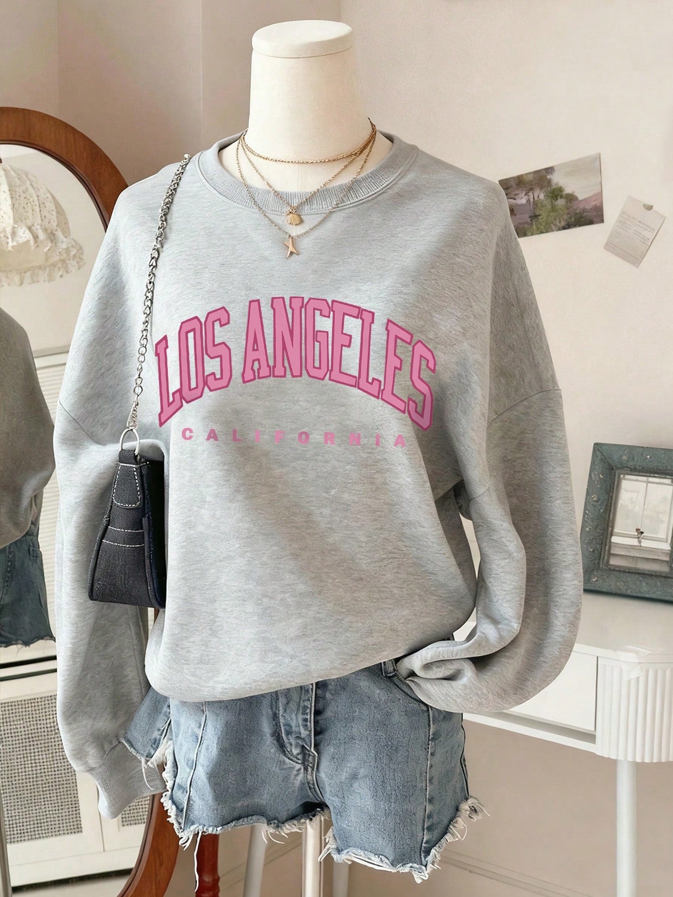 SXV Winter New Stylish Ins Attractive Color-Blocking American English Print Casual Crew Neck Fashionable Versatile Sweatshirt