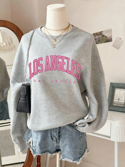 SXV Winter New Stylish Ins Attractive Color-Blocking American English Print Casual Crew Neck Fashionable Versatile Sweatshirt