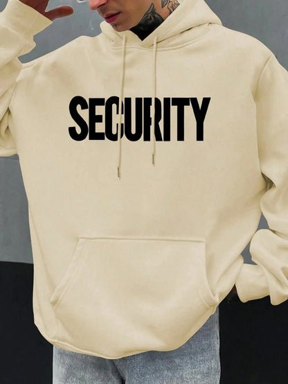SXV Men's SECURITY Graphic Fleece Hoodie, Streetwear Style, Autumn