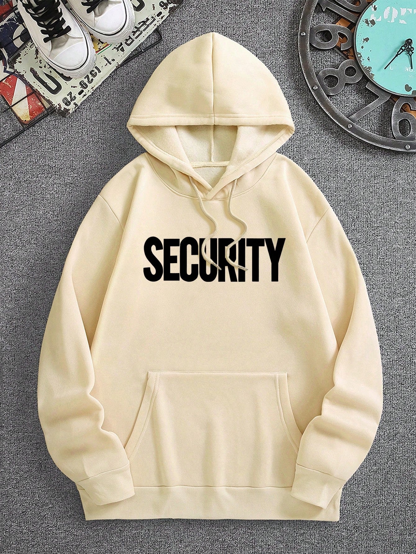SXV Men's SECURITY Graphic Fleece Hoodie, Streetwear Style, Autumn
