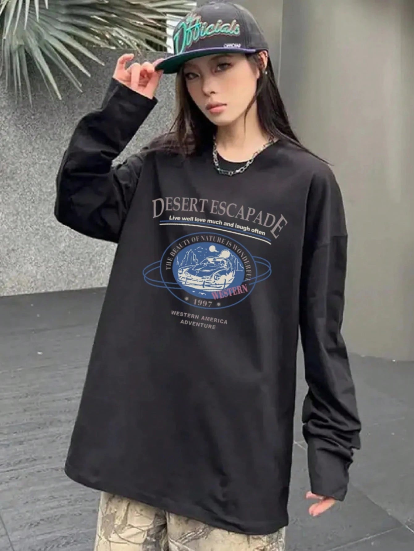 SXV Women's Oversized Round Neck Casual Versatile Kawaii Print Long Sleeve T-Shirt Top, Spring