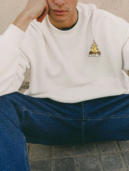 SXV Men's Casual Street Wild Bloom Cartoon Camping Graphic Print Crew Neck Sweatshirt, Autumn