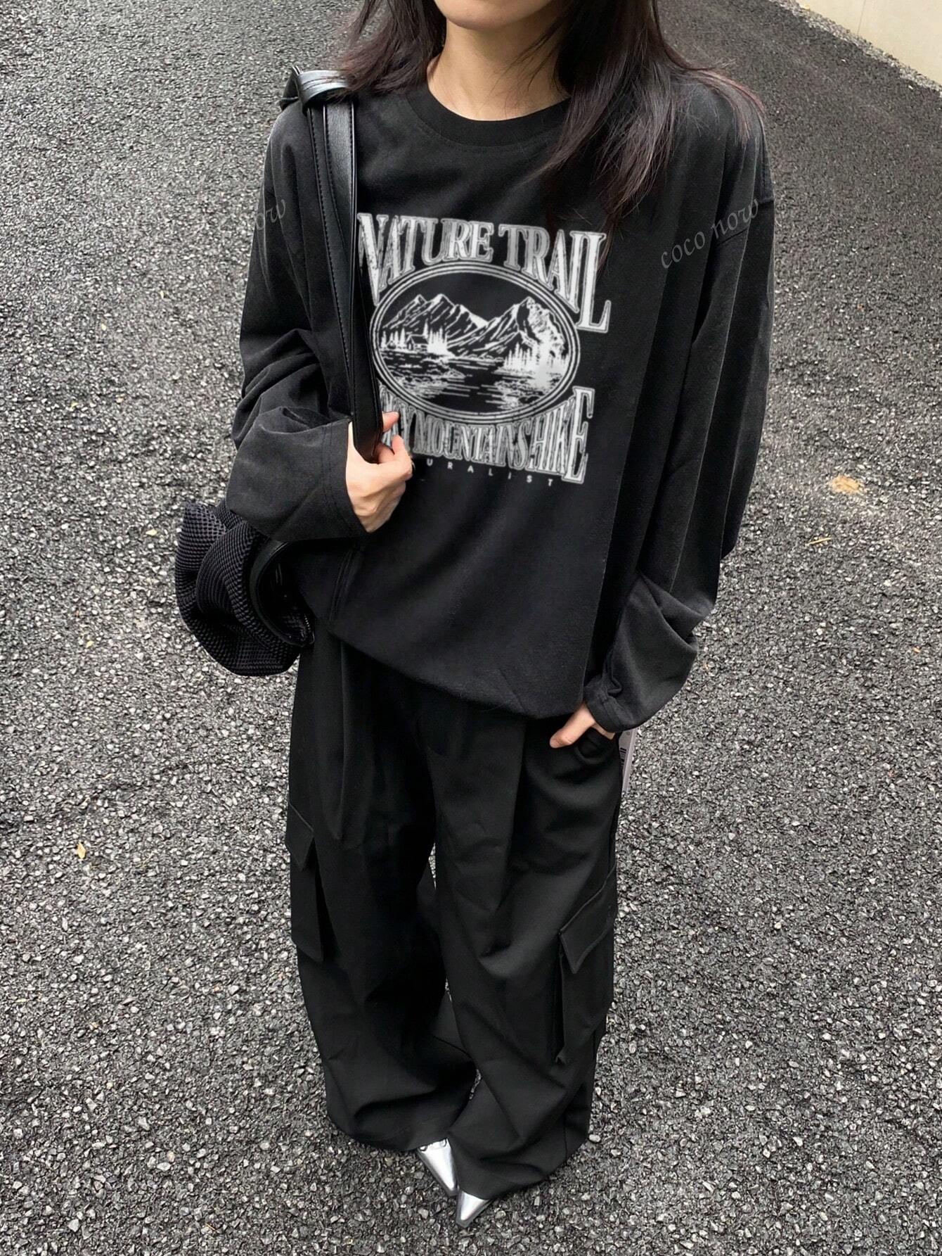 SXV Winter Women Oversized Casual Crew Neck Long Sleeve Kawaii Graphic T-Shirt Top