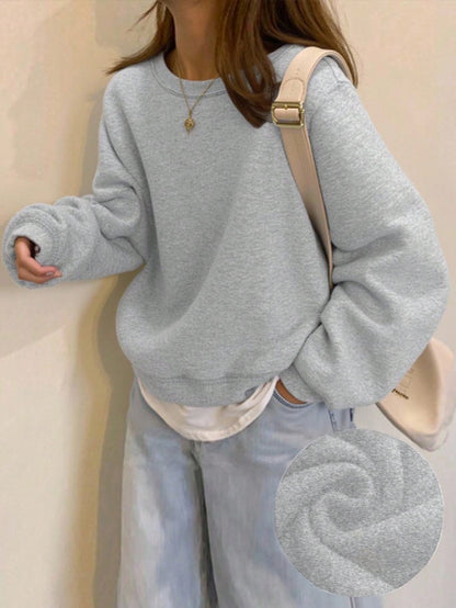 SXV Solid Color Round Neck Casual Versatile Long Sleeve Pullover Sweatshirt