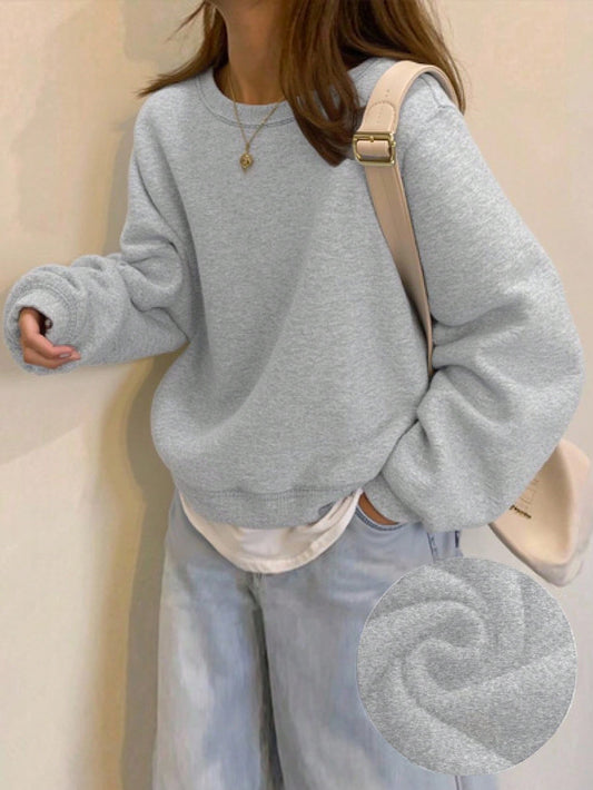 SXV Solid Color Round Neck Casual Versatile Long Sleeve Pullover Sweatshirt