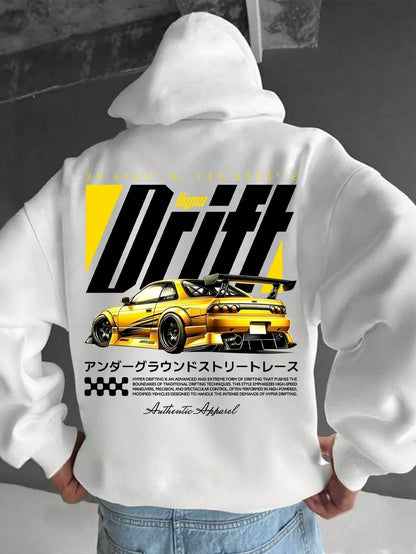 SXV Street Drift Racing Car Print Black Versatile Hooded Sweatshirt