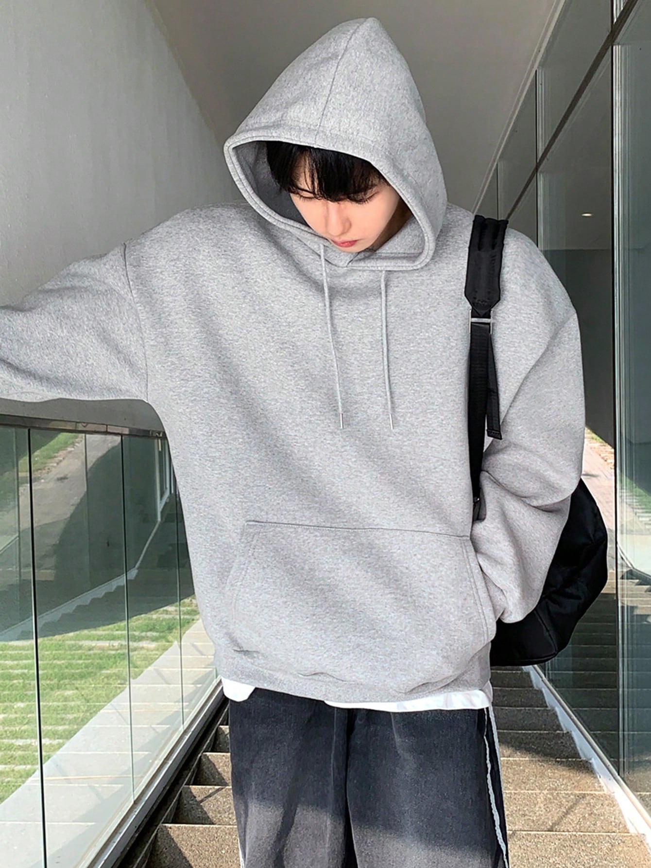 SXV Men's Plain Drawstring Hooded Drop Shoulder Sweatshirt,Fall Clothes