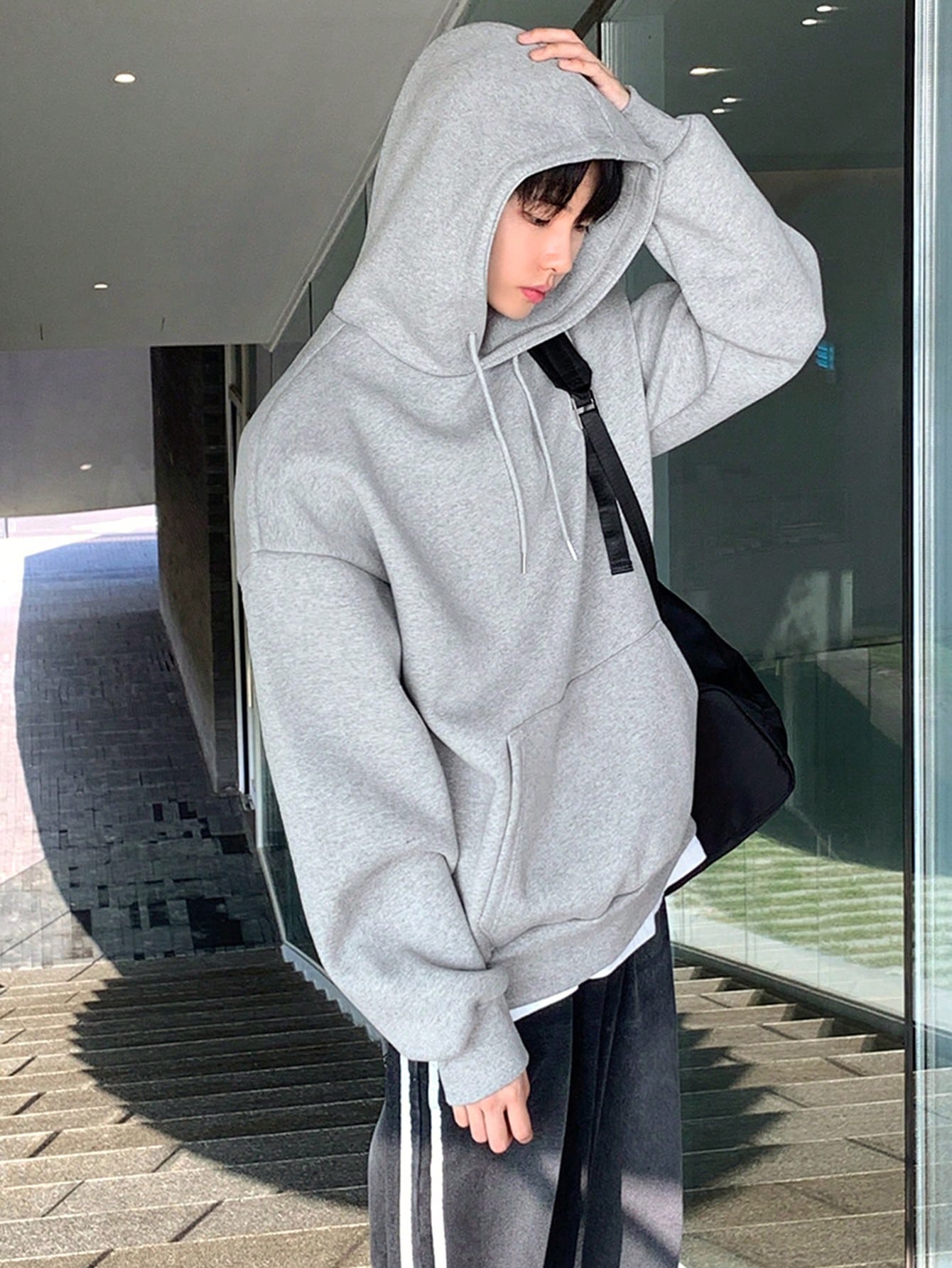 SXV Men's Plain Drawstring Hooded Drop Shoulder Sweatshirt,Fall Clothes