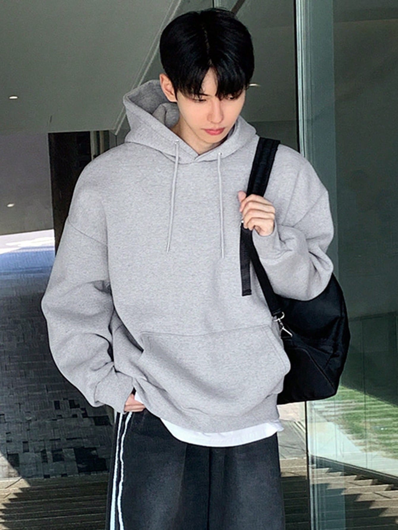 SXV Men's Plain Drawstring Hooded Drop Shoulder Sweatshirt,Fall Clothes