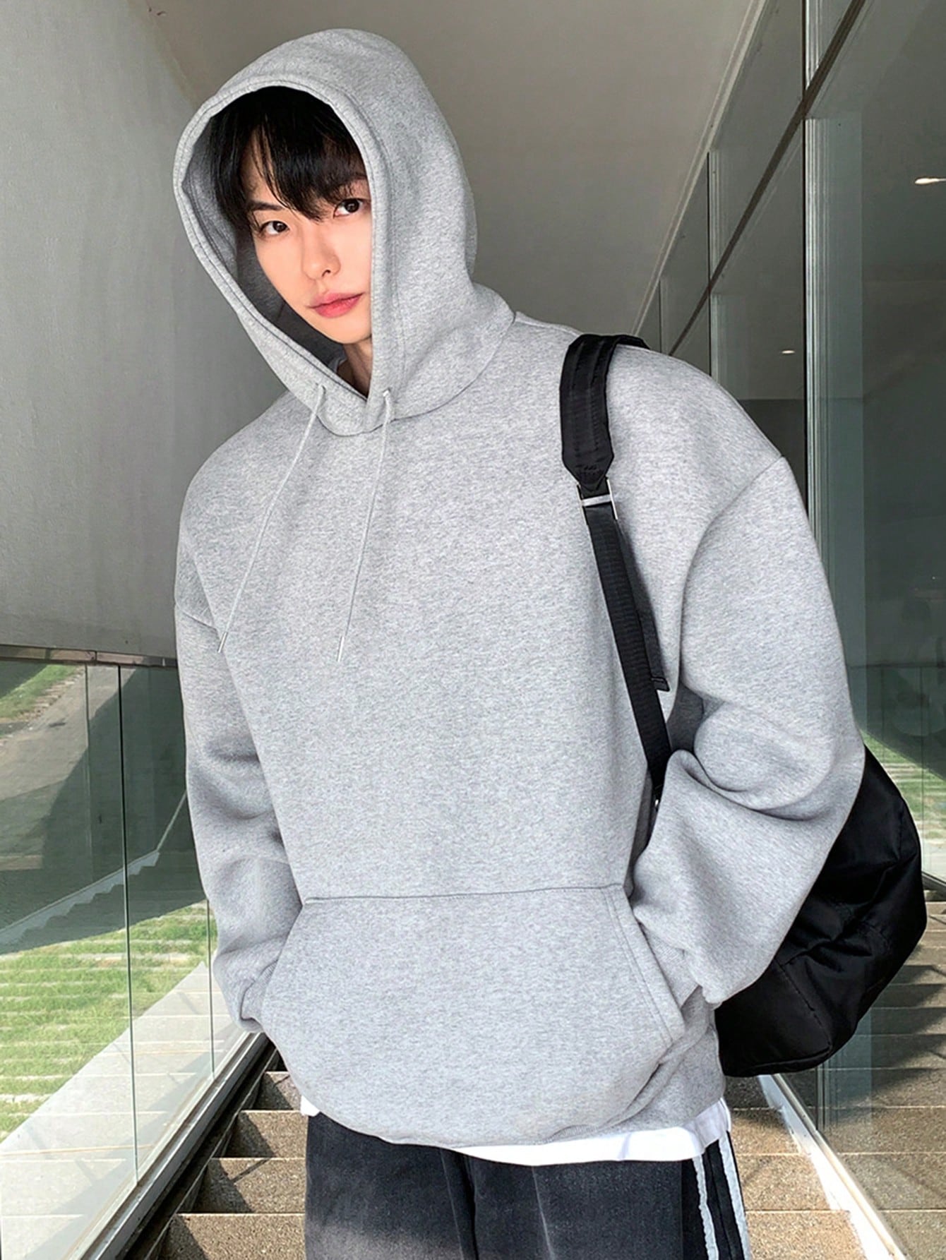 SXV Men's Plain Drawstring Hooded Drop Shoulder Sweatshirt,Fall Clothes