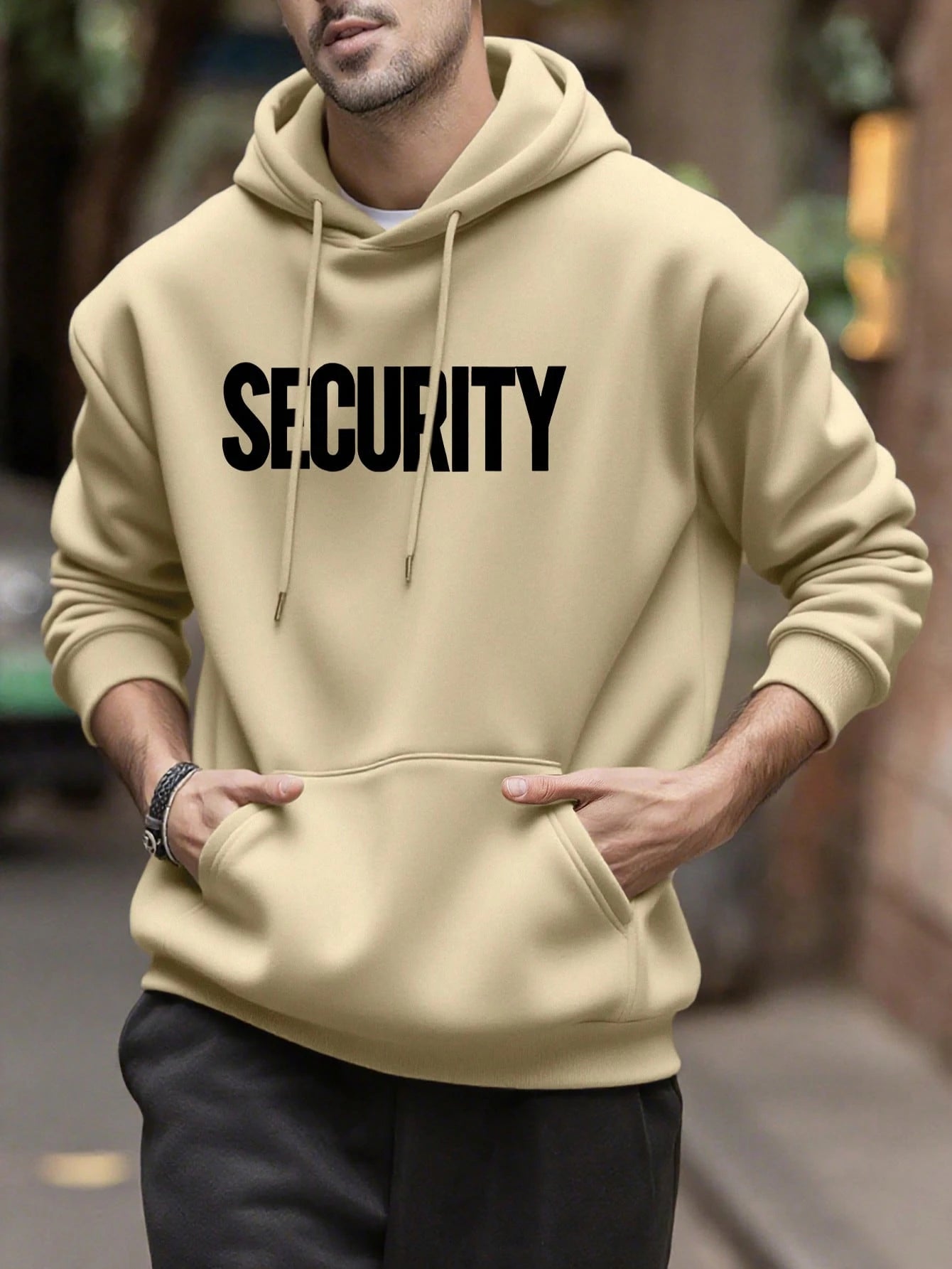 SXV Men's SECURITY Graphic Fleece Hoodie, Streetwear Style, Autumn