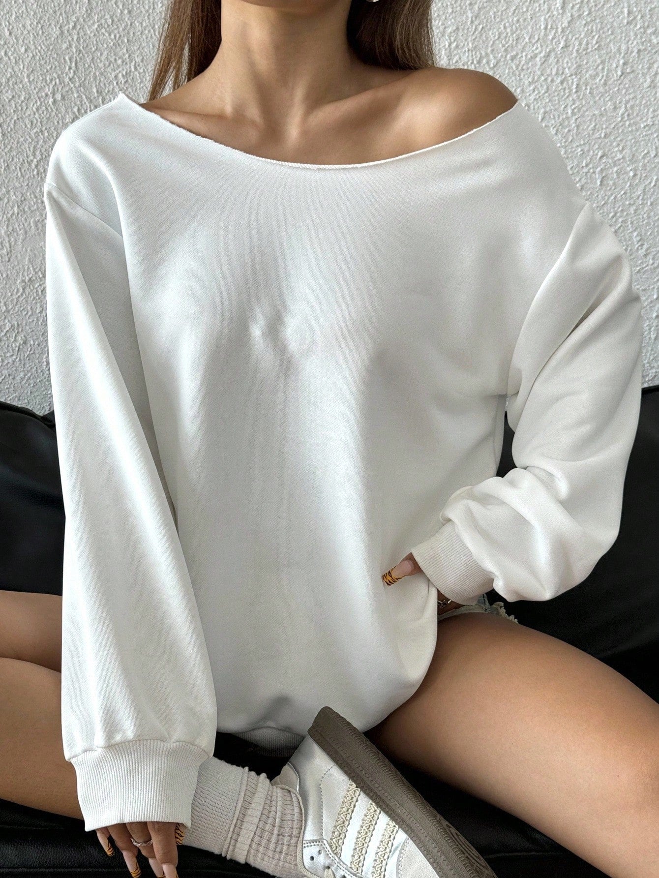 SXV Women's Autumn Open Shoulder Red Oversized Sweatshirt