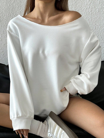 SXV Women's Autumn Open Shoulder Red Oversized Sweatshirt