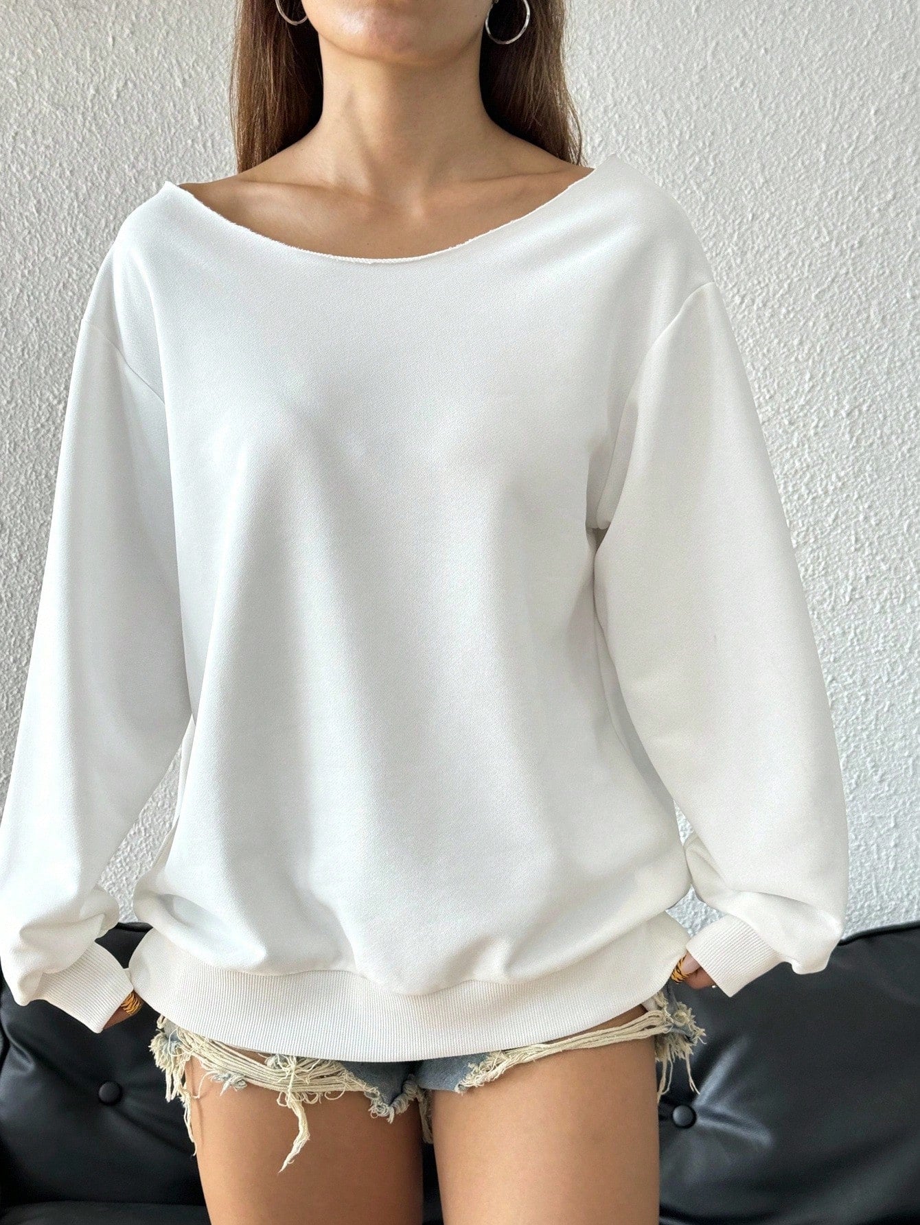 SXV Women's Autumn Open Shoulder Red Oversized Sweatshirt