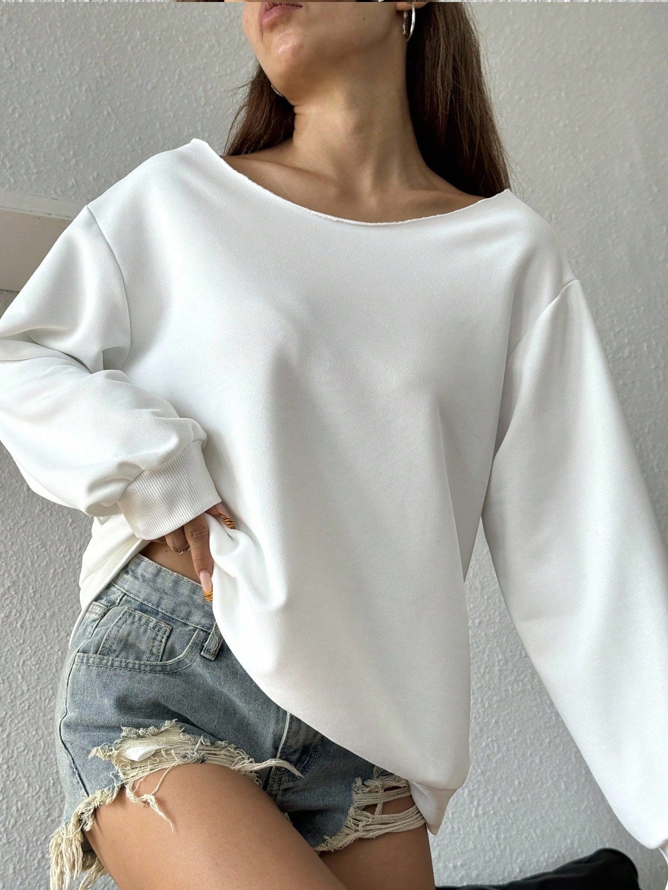 SXV Women's Autumn Open Shoulder Red Oversized Sweatshirt