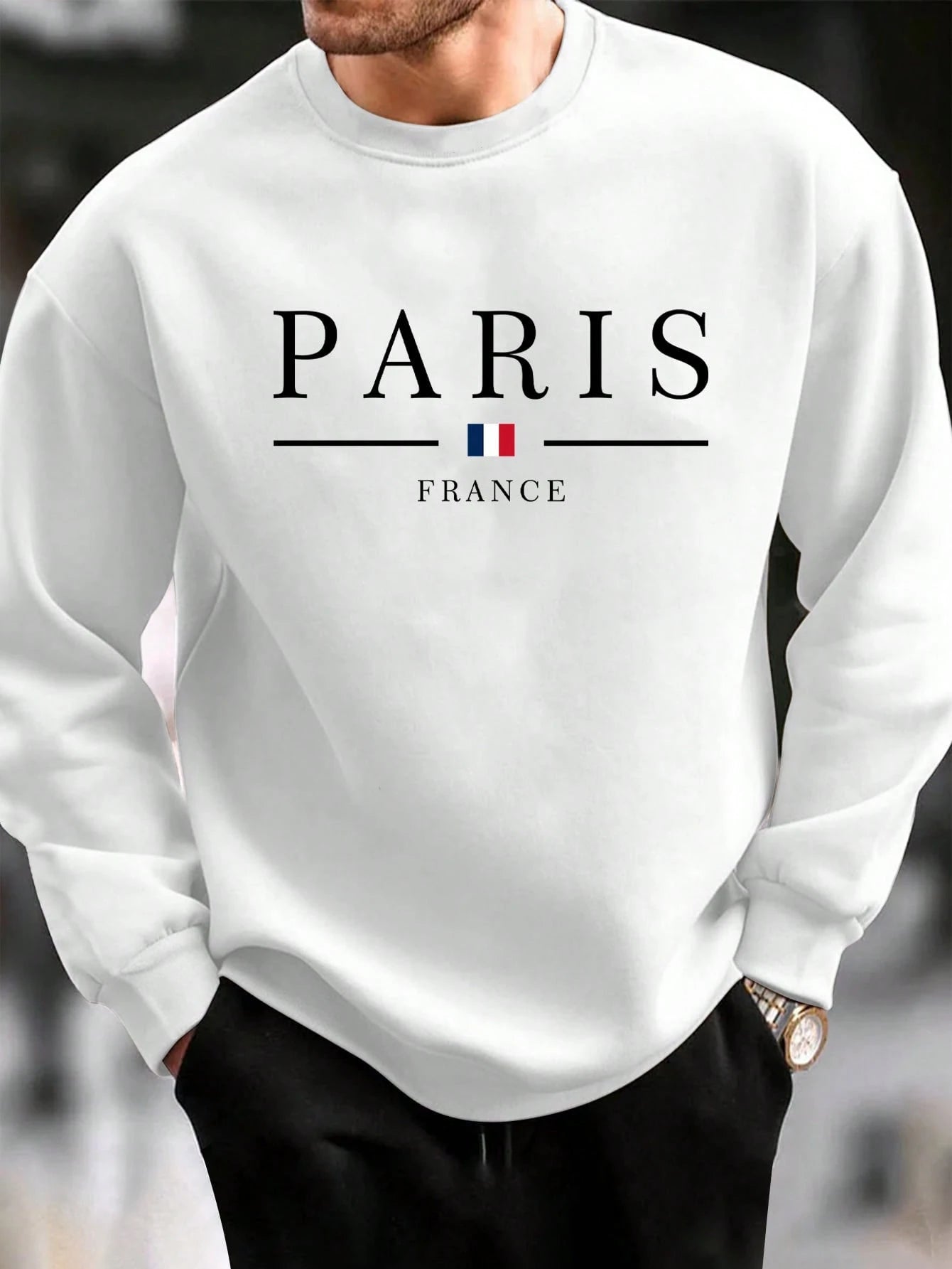 SXV Men's Casual Versatile Printed Crew Neck Sweatshirt  Paris Vibe
