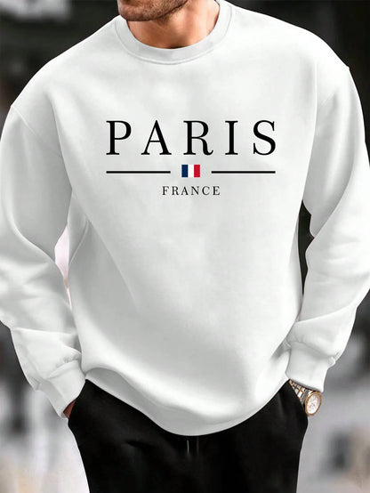 SXV Men's Casual Versatile Printed Crew Neck Sweatshirt  Paris Vibe