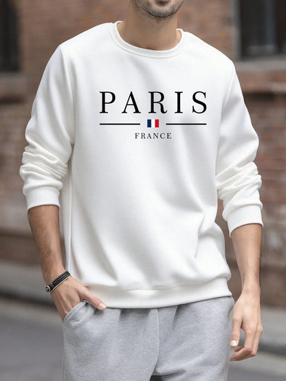 SXV Men's Casual Versatile Printed Crew Neck Sweatshirt  Paris Vibe
