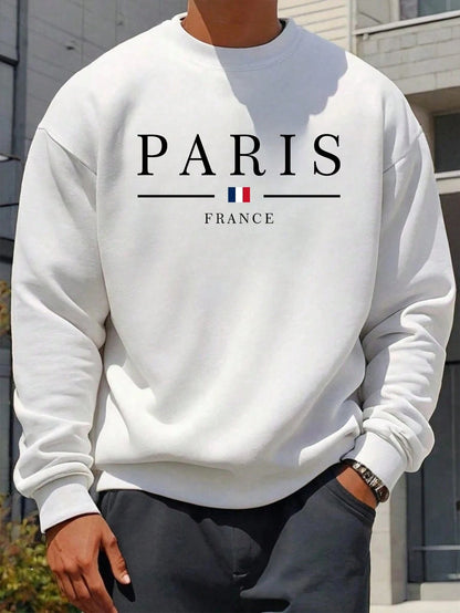 SXV Men's Casual Versatile Printed Crew Neck Sweatshirt  Paris Vibe