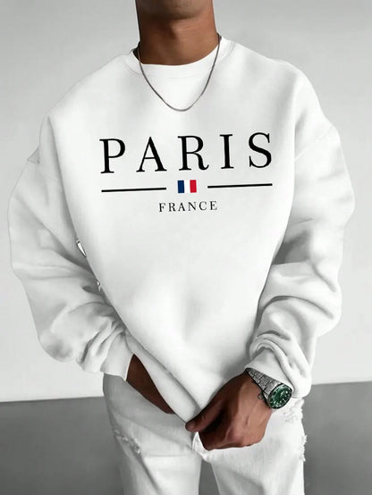 SXV Men's Casual Versatile Printed Crew Neck Sweatshirt  Paris Vibe