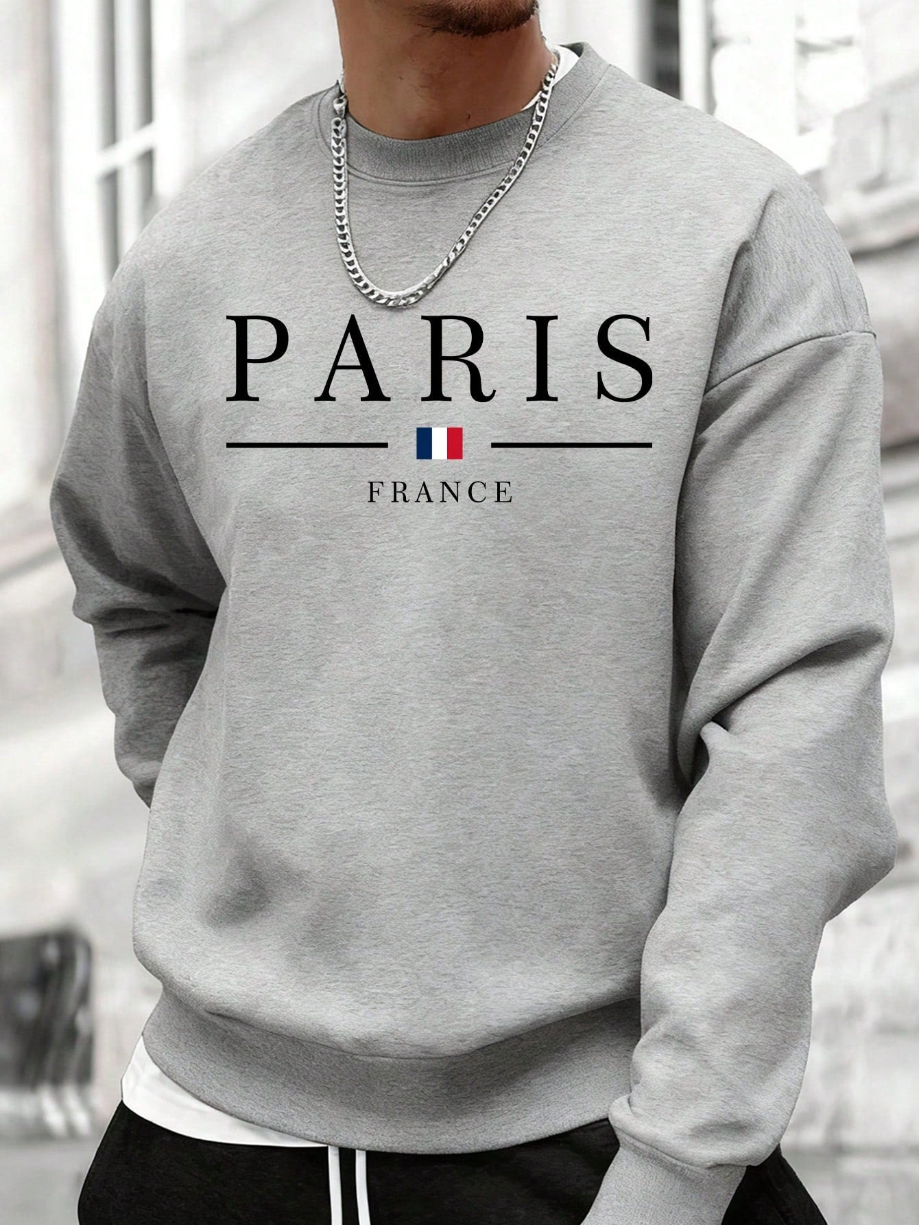 SXV Men's Casual Versatile Printed Crew Neck Sweatshirt  Paris Vibe