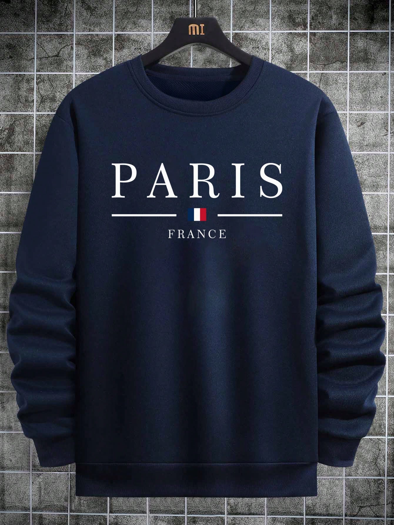 SXV Men's Casual Versatile Printed Crew Neck Sweatshirt  Paris Vibe