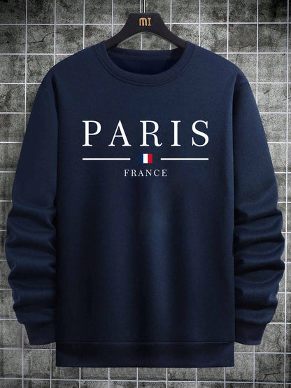 SXV Men's Casual Versatile Printed Crew Neck Sweatshirt  Paris Vibe