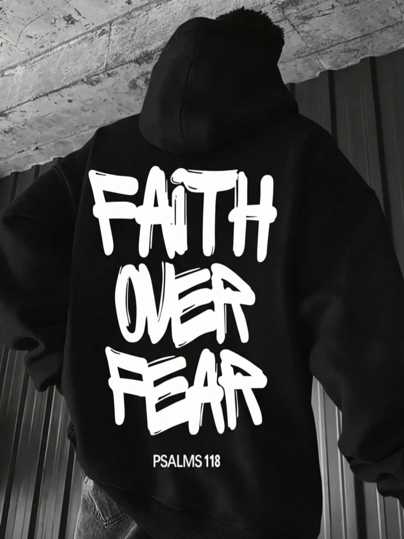 SXV Faith over Fear Men's Casual Loose Fit Printed Hoodie Sweatshirt, Autumn