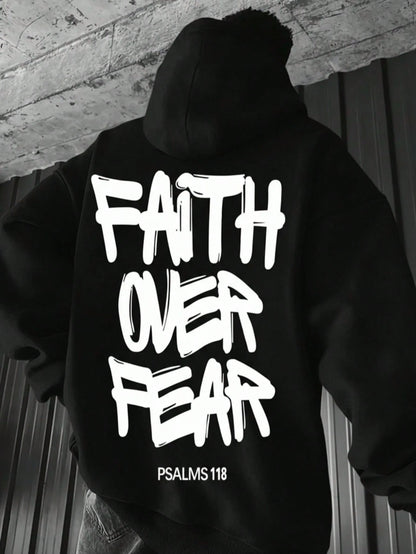 SXV Faith over Fear Men's Casual Loose Fit Printed Hoodie Sweatshirt, Autumn