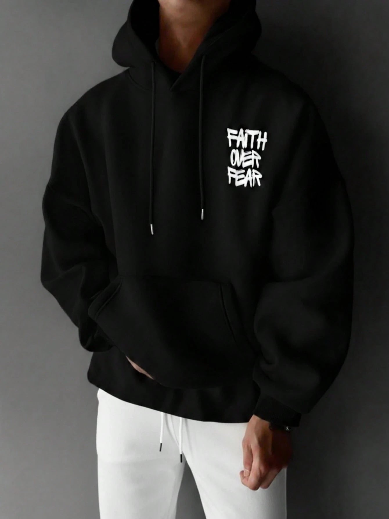 SXV Faith over Fear Men's Casual Loose Fit Printed Hoodie Sweatshirt, Autumn