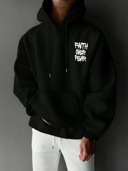SXV Faith over Fear Men's Casual Loose Fit Printed Hoodie Sweatshirt, Autumn