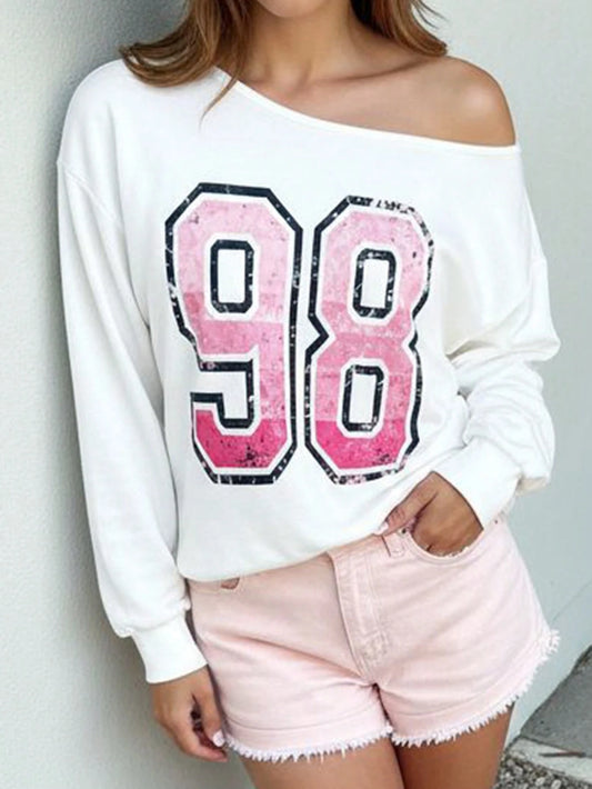 SXV 98 off shoulder Women's Casual Letter Print Sweatshirt,