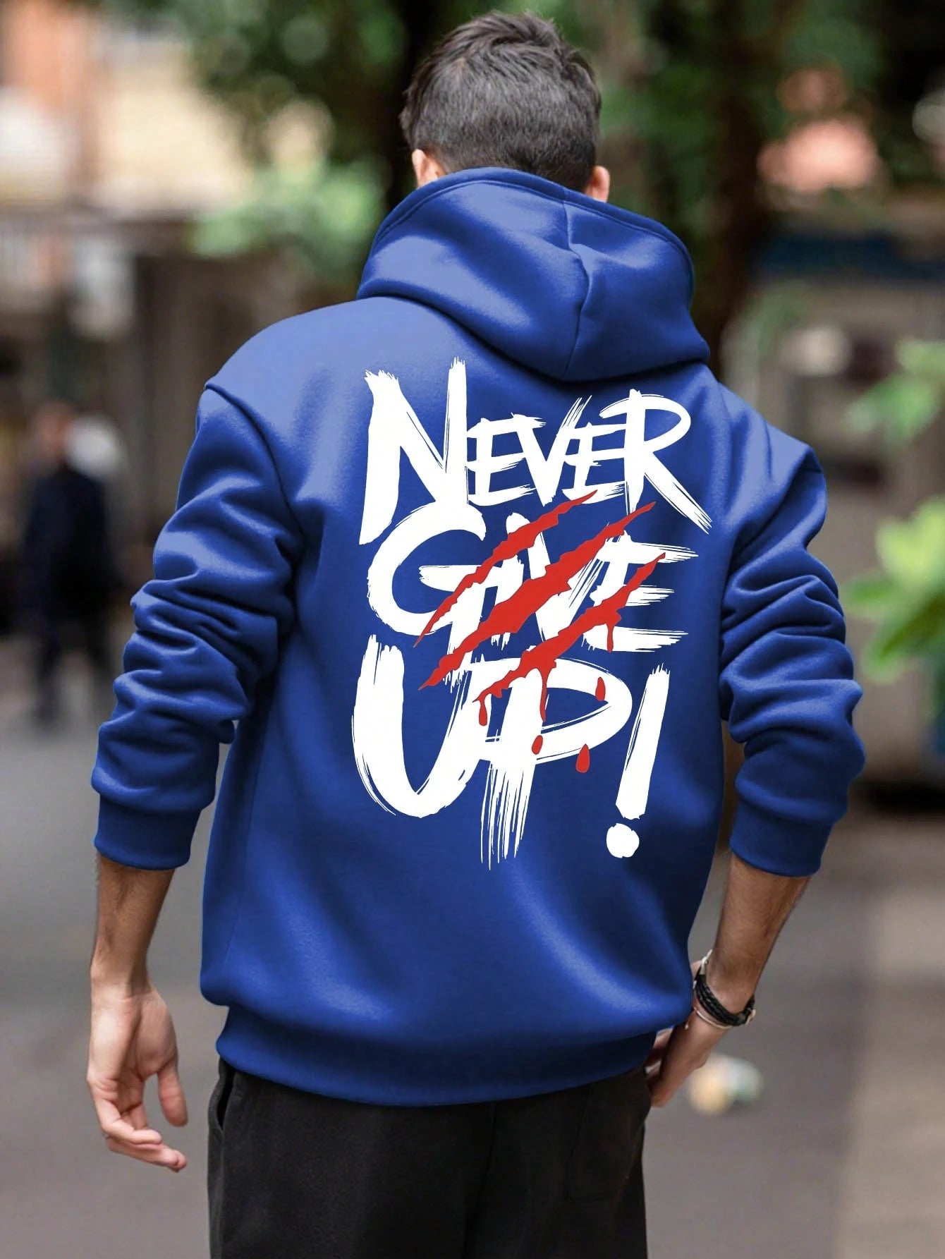 SXV NEVER GIVE UP Letter Slogan & Scratch Print Casual Loose Fit Hoodie Sweatshirt