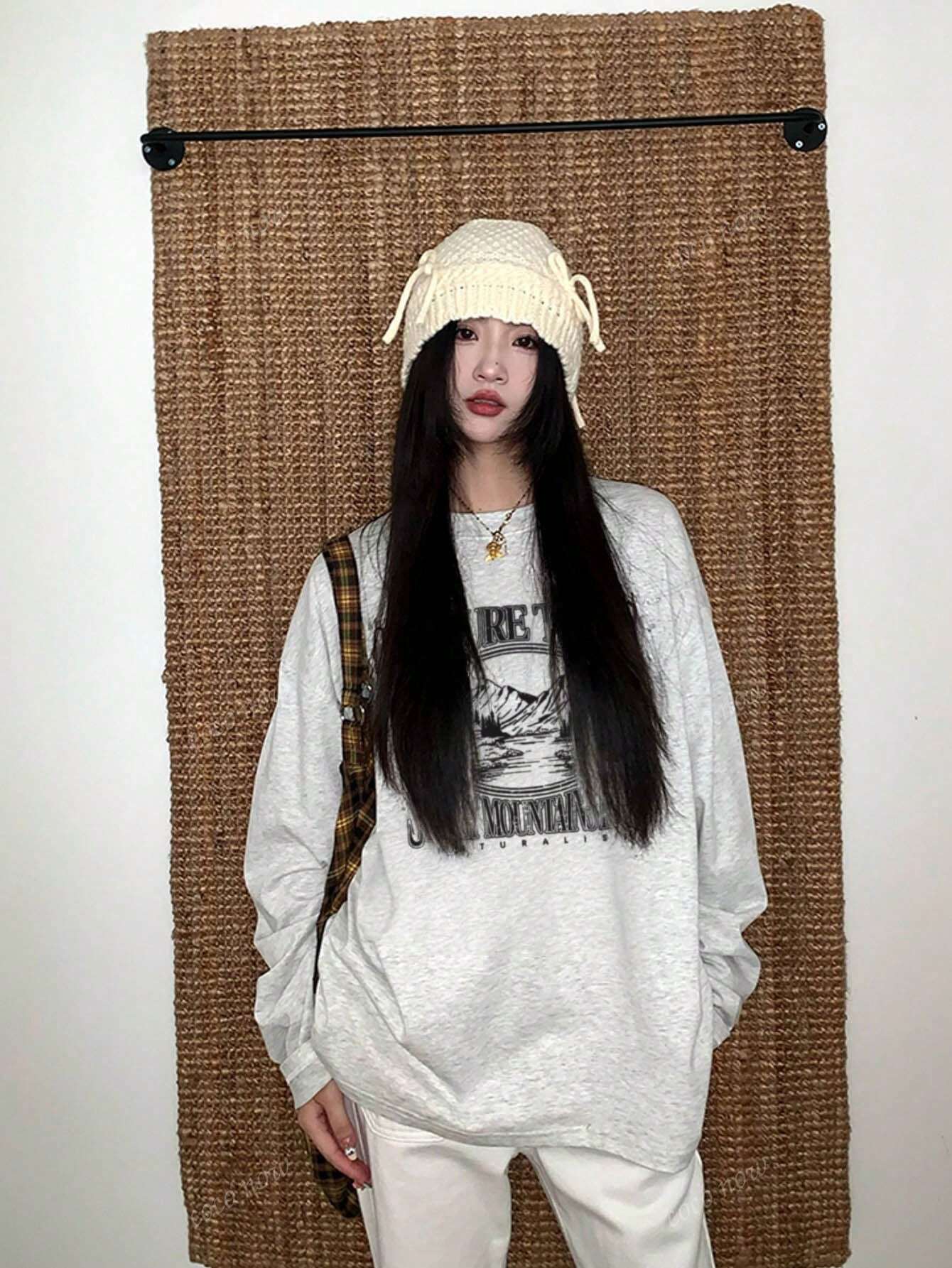 SXV Winter Women Oversized Casual Crew Neck Long Sleeve Kawaii Graphic T-Shirt Top